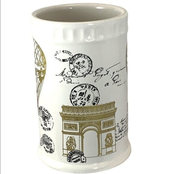 Paris French Parisian 2 Piece Bath Accessory Decor "Carte Postale” White… - Picture 2 of 12